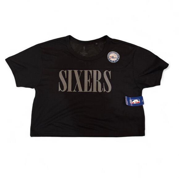 Nwt black and grey mesh Philadelphia 76ers crop tee, large - Picture 1 of 6